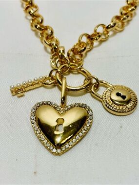 Sugarfix Gold Heart Embellished Necklace with Key & Coin Charms